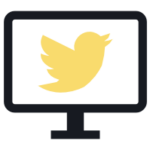 Gelbes Social-Media-Icon mit dunkelgrauen Bildschirm - Digitaldesign