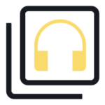 Kopfhörer-Icon mit dunkelgrauen Kasten - Sprecher Hörproben Gelb