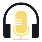 Gelbes Mikrofon mit blauen Kopfhörern - Icon